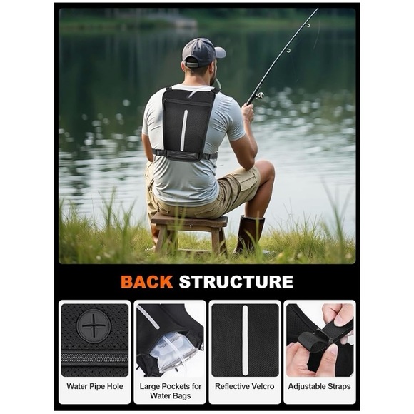 Chest Bag For Men With Accordion Structure, Multiple Pockets With Water Bag, New - Picture 5 of 14